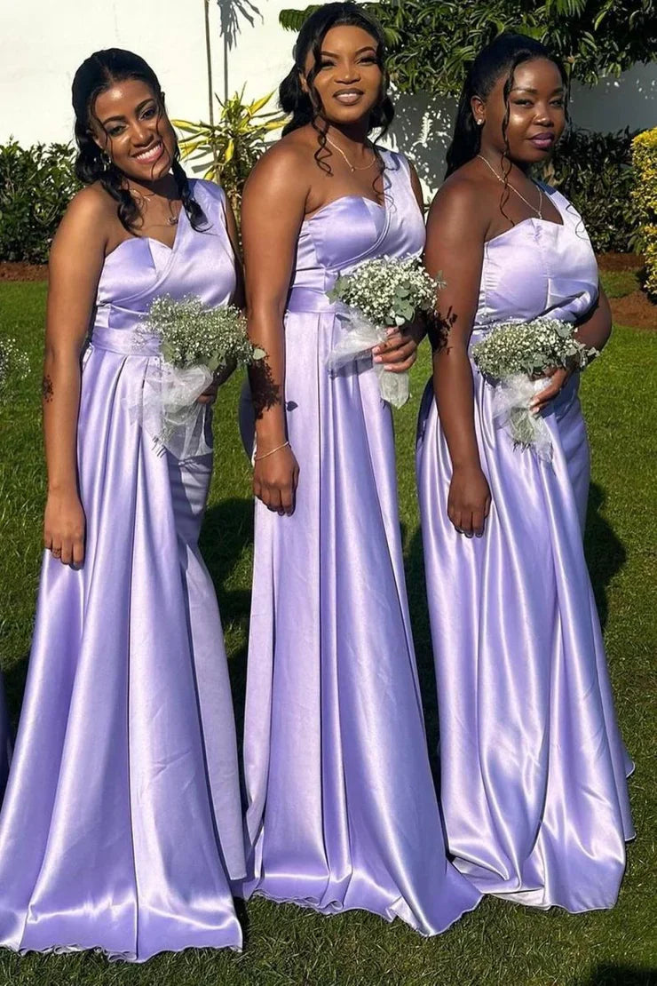 One Shoulder Lavender Sheath Long Bridesmaid Dress DP5562