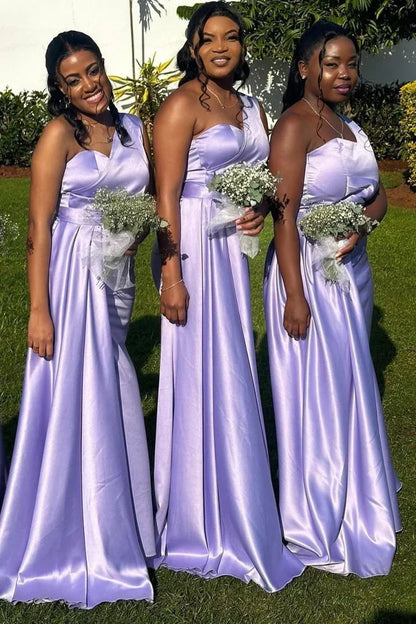 One Shoulder Lavender Sheath Long Bridesmaid Dress DP5562
