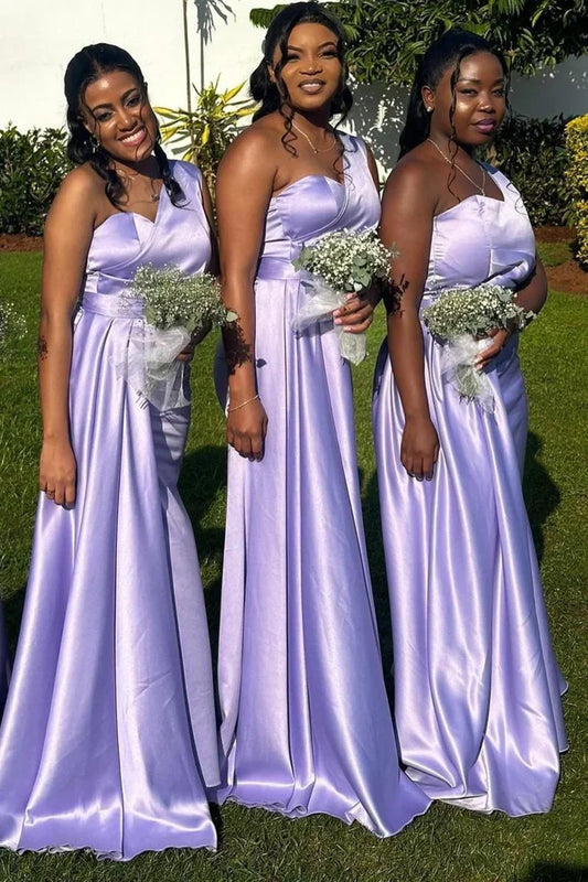 One Shoulder Lavender Sheath Long Bridesmaid Dress DP5562