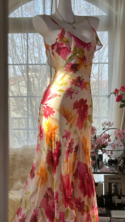 Colorful Romantic Floral Elegant Fashion Exquisite Beaded Long Chiffon Ball Dress Evening Dress Party Dress Valentine's Day Date Dress DP5080
