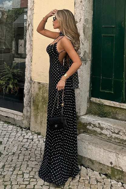 Polka Dot Sexy A Line Spaghetti Strap Black-white Chiffon Prom Dress Evening Dress DP5579