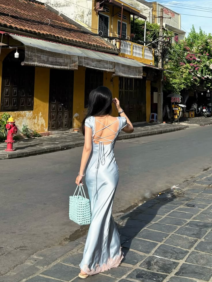 Blue Sheath Satin Backless Long Prom Dress Date Dress DP7025
