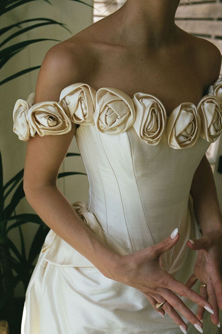 Vintage Ivory Rose A Line Off the Shoulder Satin Long Wedding Dress DP5213