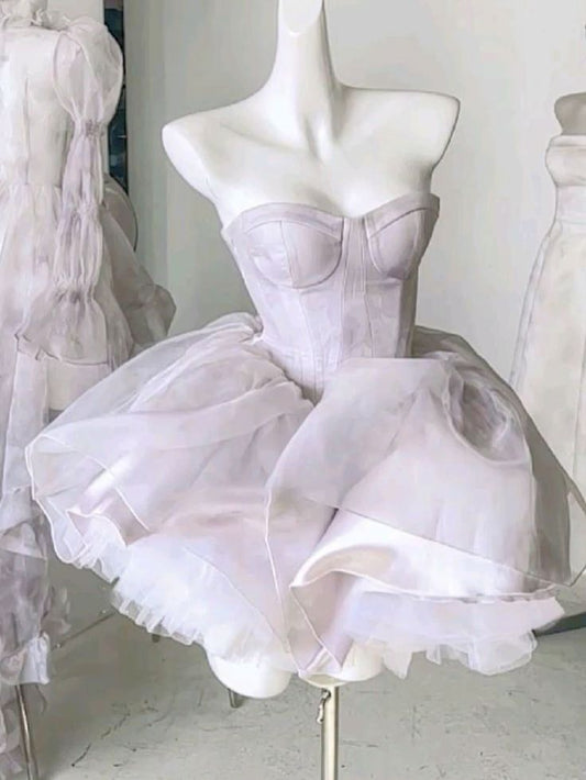 Purple A Line Sweetheart Neck Print Flower Chiffon Short Homecoming Dress Cocktail Dress DP2638