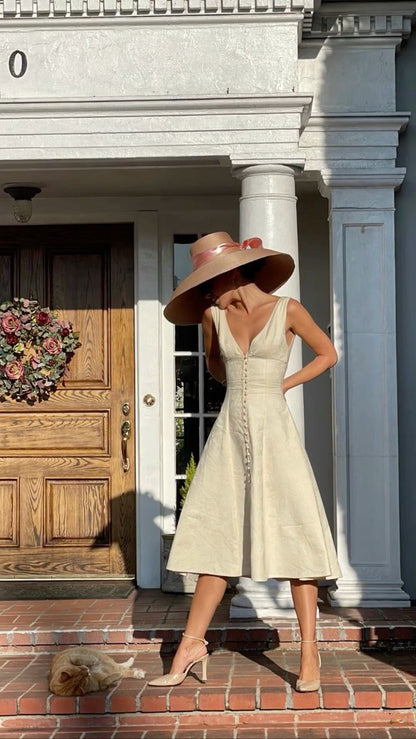 Ivory A Line V Neck Tea Length Homecoming Dress 16th Birthday Dress Outfits DP3667