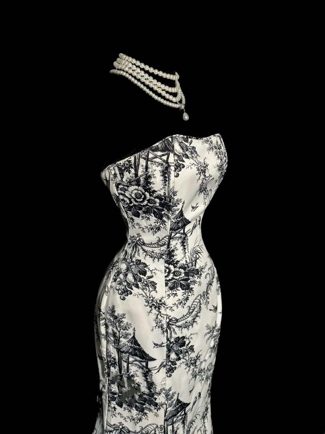 Classic Mermaid Strapless Print Floral Satin Long Prom Dress Wedding Guest Dress DP3939