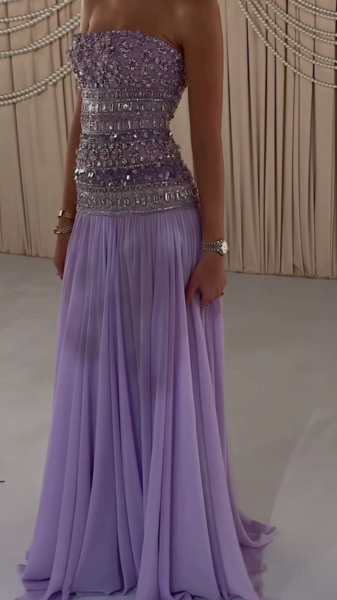 Gentle Lilac A Line Strapless Exquisite Beaded Chiffon Prom Dress Graduation Prom Dress DP6643