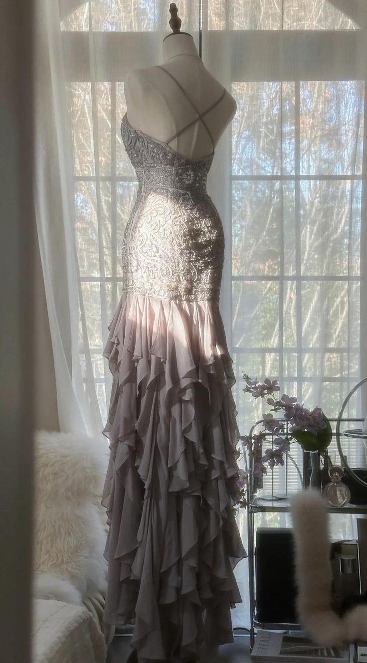 Light Lilac Sheath Spaghetti Strap Beaded Appliques Chiffon Prom Dress Graduation Prom Dress DP1997