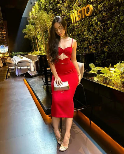 Sexy Sheath Straps Red Satin Prom Dress Evening Dress DP1212