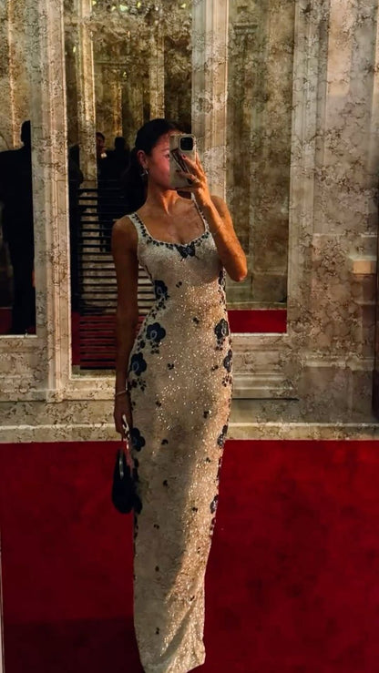 Gorgeous Silver-Grey Mermaid Square Neck Butterfly Rhinestone Long Prom Dress Evening Dress DP7541