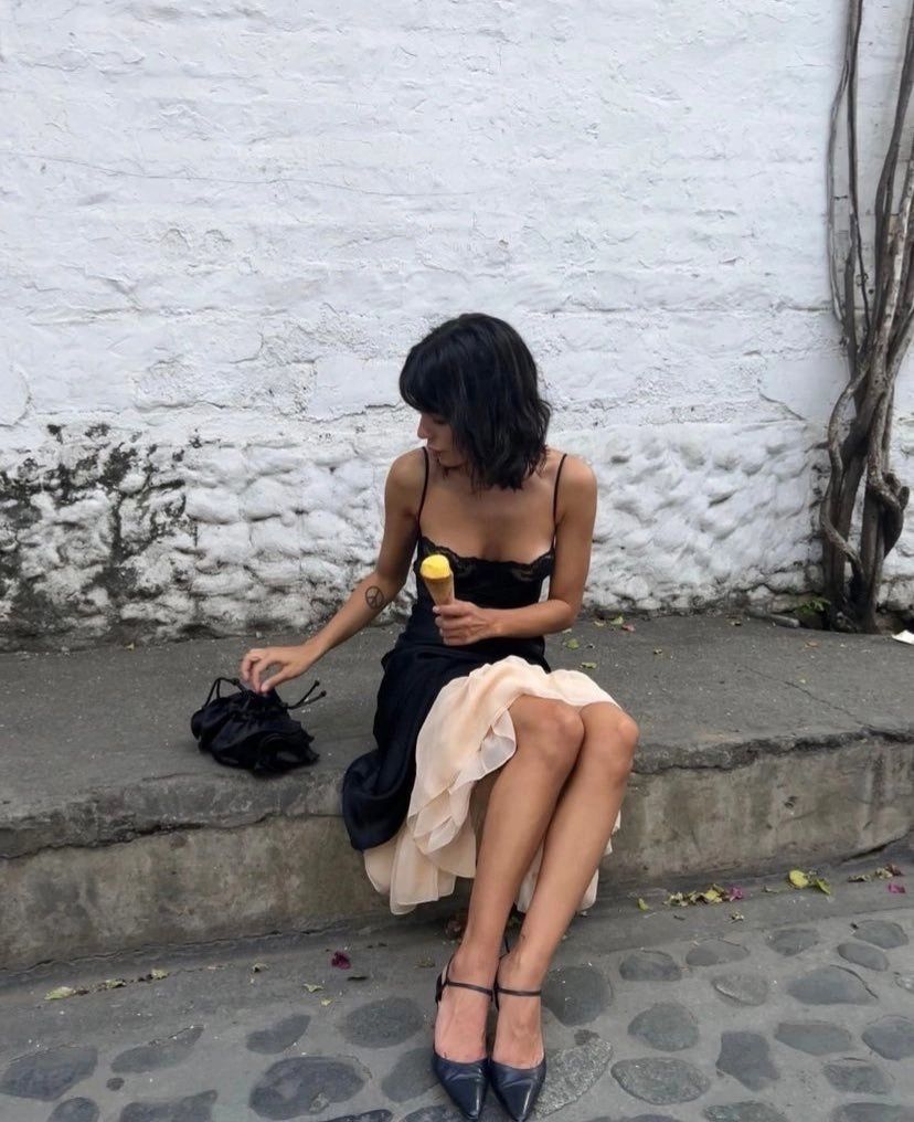 Stunning Black A Line Spaghetti Strap Chiffon Satin Prom Dress Evening Dress Date Dress DP3306