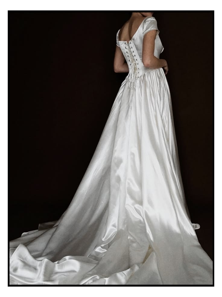 1940s Boat Neck Ballet White Satin Long Wedding Dress DP5211