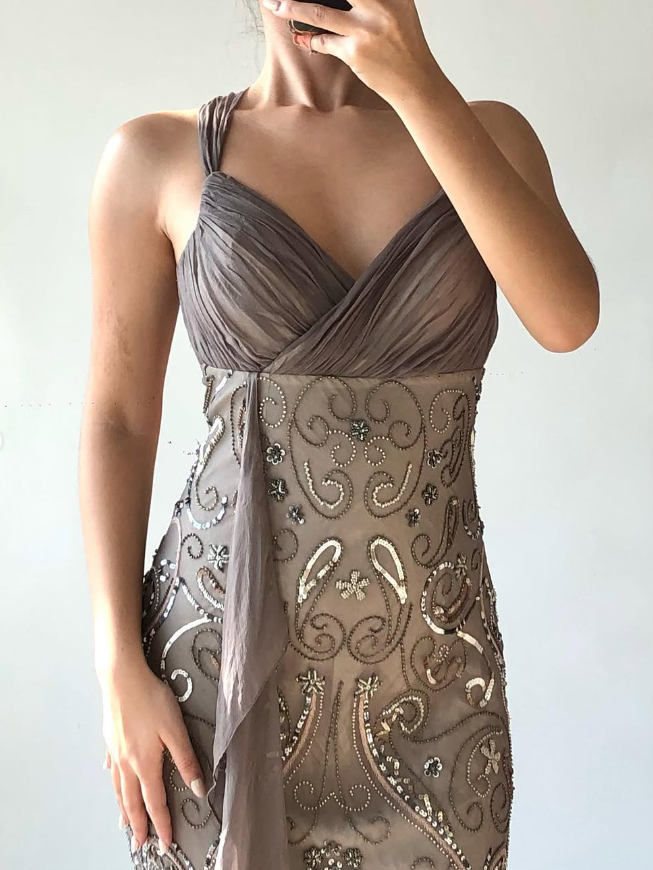 Vintage Mermaid Strap Sequin Brown Chiffon Long Prom Dress Evening Dress DP1753