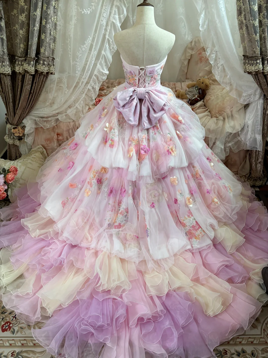 Princess Ball Gown 3D Floral Tulle Long Prom Dress 16th Birthday Dress DP5387