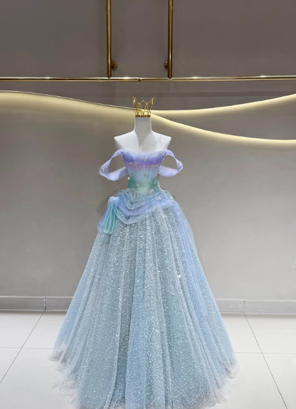 Fairy Ball Gown Off the Shoulder Colorful Tulle Sequin Prom Dress Quinceanera Dress DP6615