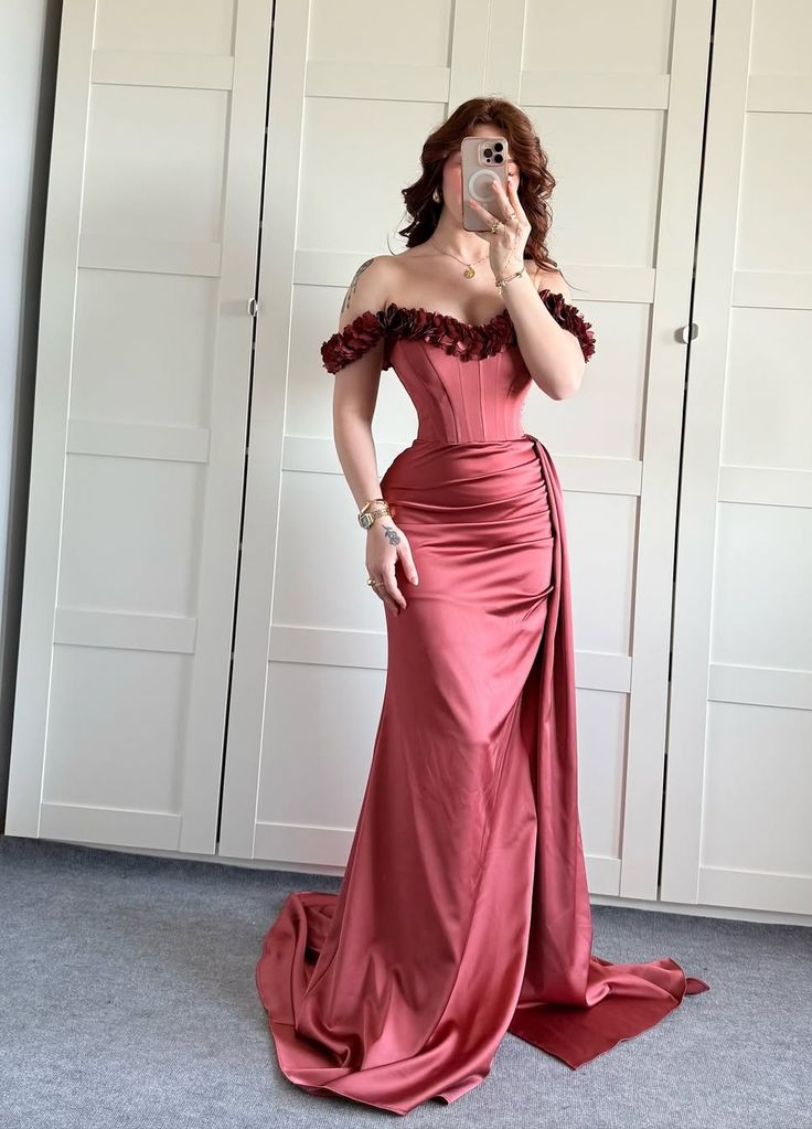 Navy Blue Mermaid Off the Shoulder Floral Corset Satin Prom Dress Evening Dress Date Dress DP3467
