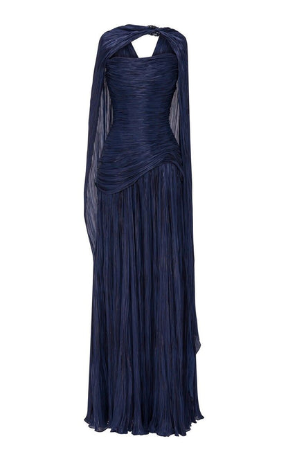 Navy Blue A Line Pleated Chiffon Long Prom Dress Formal Gown DP3670