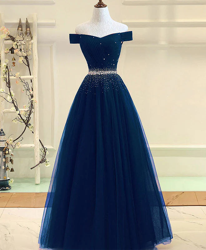 Burgundy Tulle Off Shoulder Long Prom Dress, Burgundy Evening Dress DP3368