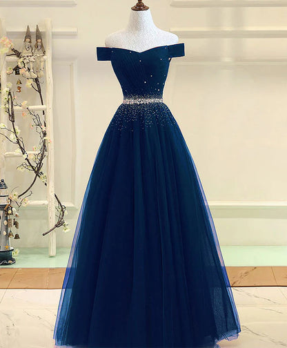 Burgundy Tulle Off Shoulder Long Prom Dress, Burgundy Evening Dress DP3368