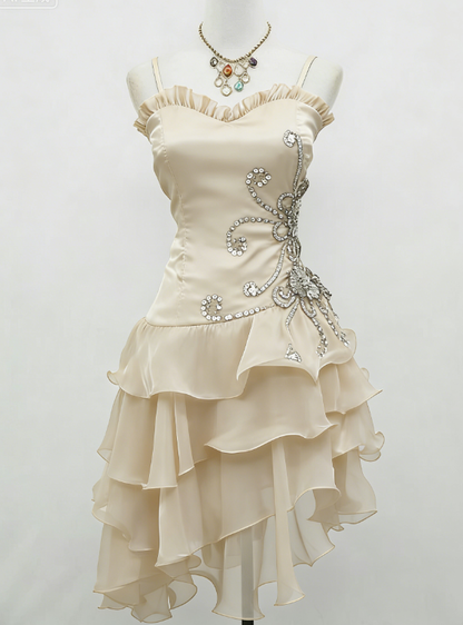 Beautiful Black Chiffon Layered Beaded Short Prom Dress Homecoming Dress Party Dress DP301