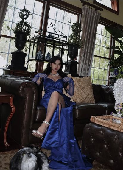 Blue Modest Sweetheart Satin Slit Prom Dresses 18th Birthday Outfits  DP3309