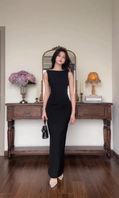 Classic Sheath Round Neck Satin Prom Dress with Bow DP4365