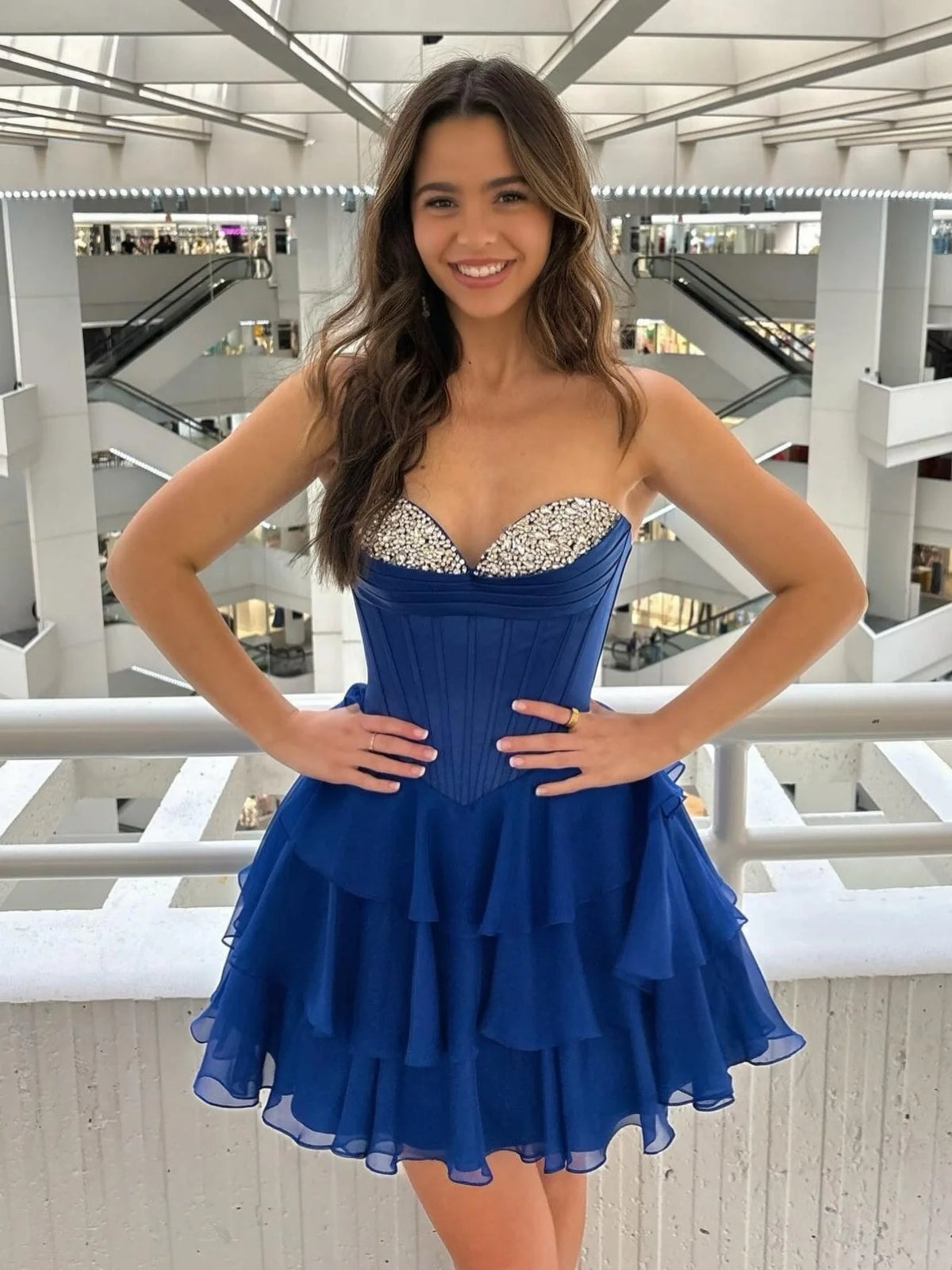 Cute A Line Sweetheart Navy Corset Homecoming Dress with Beading DP7361