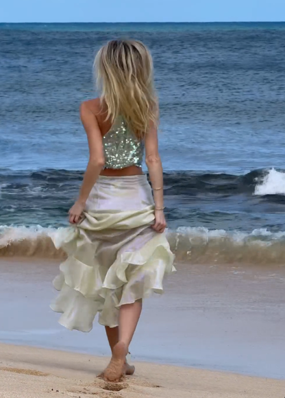 Shiny Mermaid Spaghetti Strap Sequin Satin Two Piece Prom Dress Party Dress DP3779