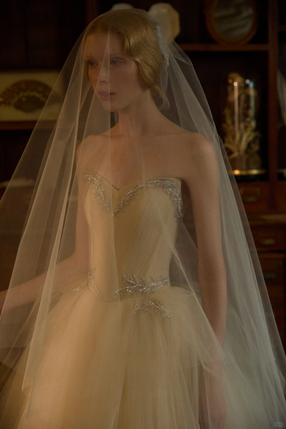 Gentle Ball Gown Sweetheart Neck Exquisite Beaded Tulle Long Prom Dress Wedding Dress DP3924