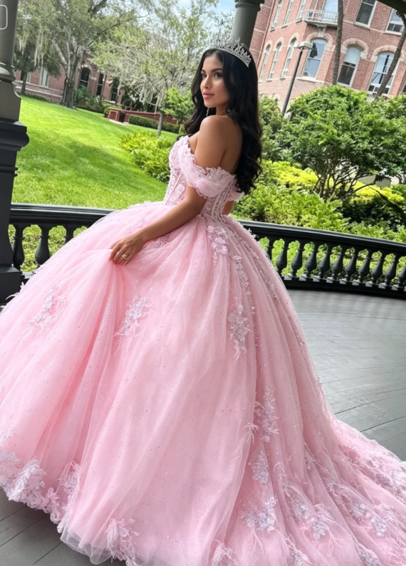 Pink Tulle Ball Gown Sweet 16 Prom Dress Quinceanera Dress DP690