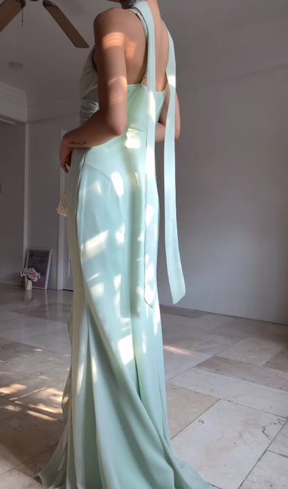Romantic Mermaid Spaghetti Straps Ruffle Light Green Chiffon Graduation Prom Dress DP4873