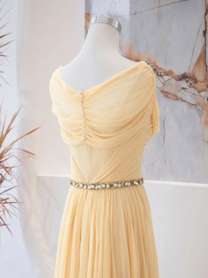 Light Yellow A Line Sweetheart Neck Chiffon Long Prom Dress Formal Dress DP1297