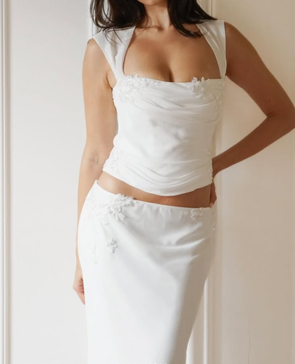 White Sheath Two Piece Appliques Chiffon Short Homecoming Dress Outfits DP5121