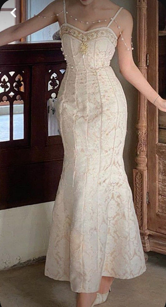 Pretty Mermaid Spaghetti Strap Printed Floral Satin Long Prom Dress Evening Dress DP4788