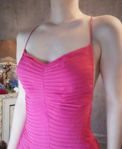 Pink Mermaid Spaghetti Strap Chiffon Open Back Long Party Dress Evening Dress DP2276