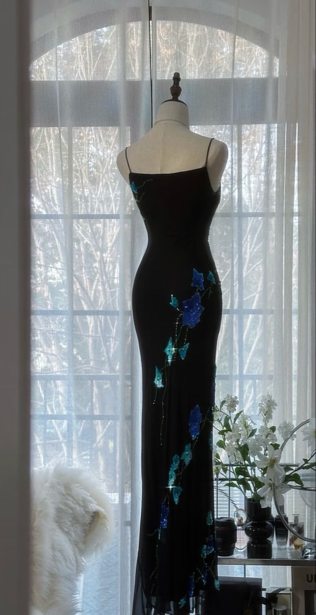 New Sheath Spaghetti Strap Sequin Black Chiffon Long Prom Dress Graduation Prom Dress DP2221