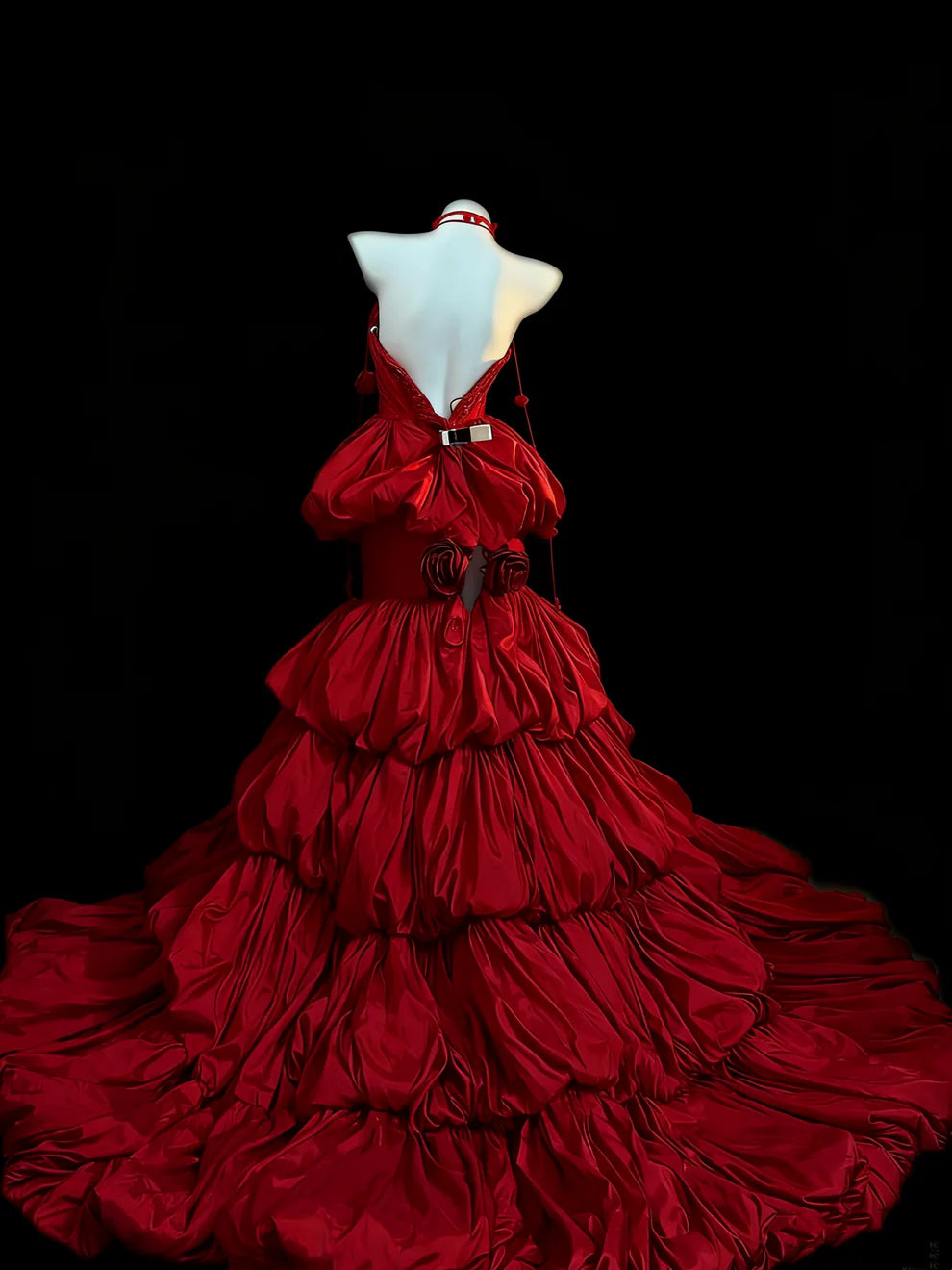 Sexy Mermaid Sweetheart Neck Layered Red Satin Long Prom Dress DP4619