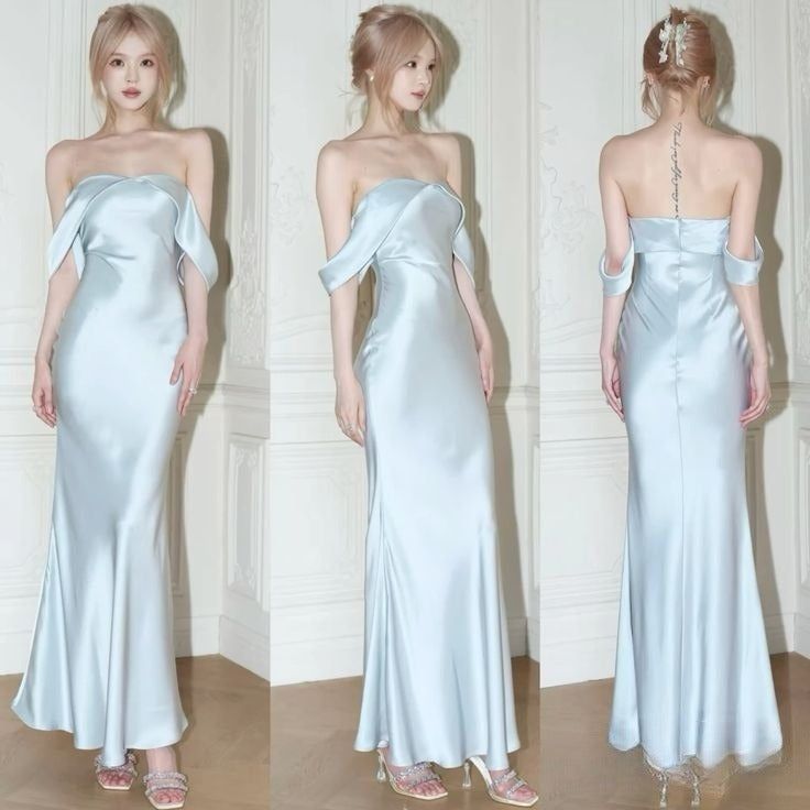 Baby Blue Sheath Off the Shoulder Satin Long Party Dress Prom Graduation Prom Dress DP1983