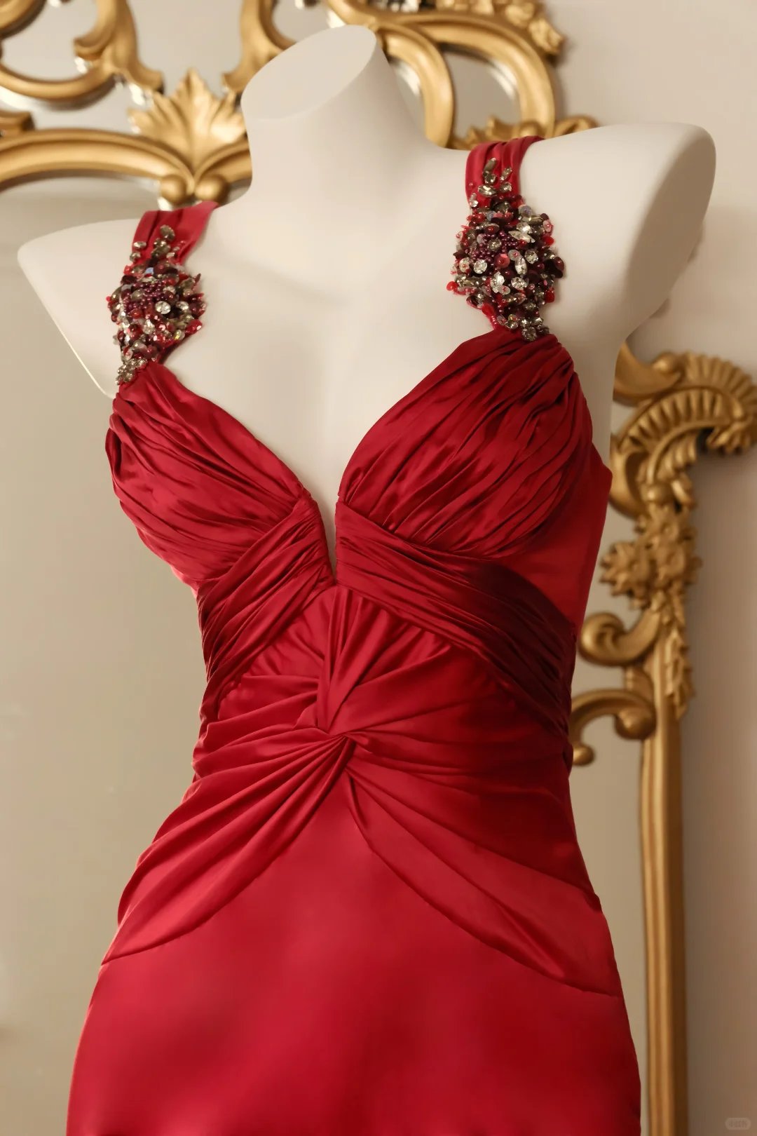 Vintage Red Sheath V Neck Beaded Satin Short Prom Dress Homecoming Dress DP5441