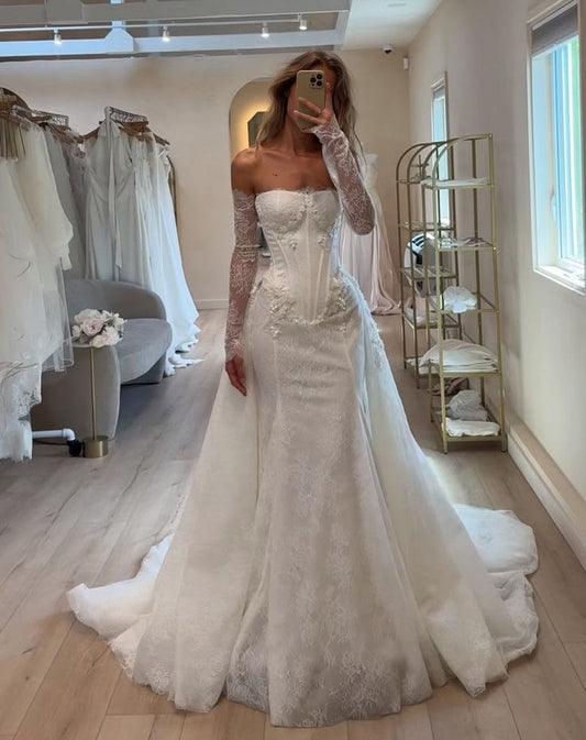 Princess Ball Gown Sweetheart Neck Floral White Lace Tulle Wedding Dress DP6869