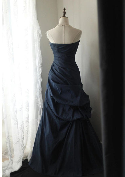 Dark Blue Vintage A Line Sweetheart Taffeta Long Prom Dress DP796
