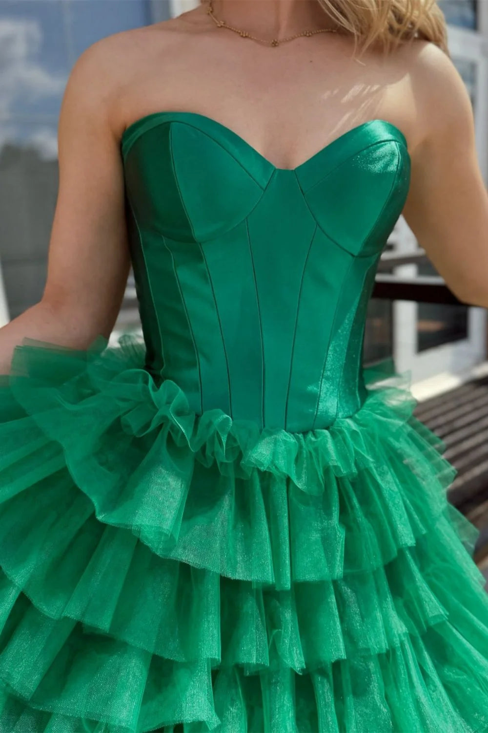 Princess A Line Sweetheart Green Long Prom Dress with Ruffles DP7739