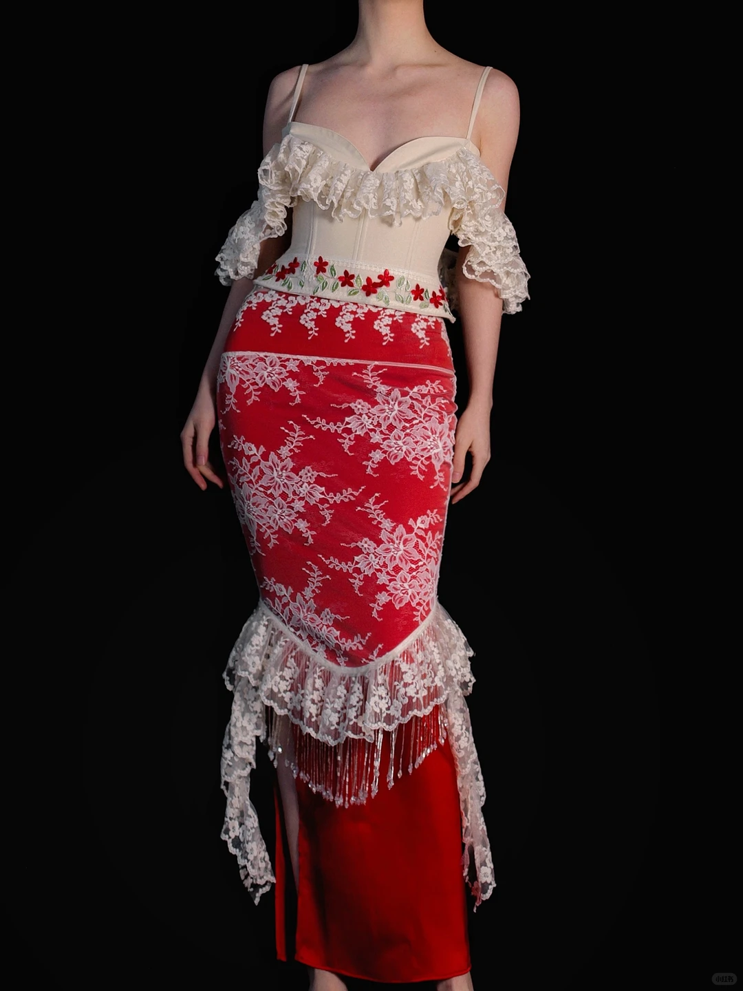 Vintage Unique Sheath Off the Shoulder Lace Beaded Red Satin Prom Dress Evening Dress DP6467