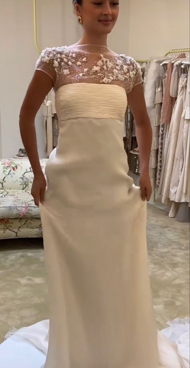 Retro A Line Exquisite Beaded White Tulle Satin Long Wedding Dress DP7819