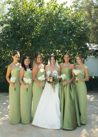 Glamorous Green A Line Strapless Satin Bridesmaid Dress DP5094