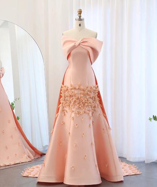 Pink A Line Off the Shoulder Appliques Satin Long Prom Dress Evening Dress DP1488