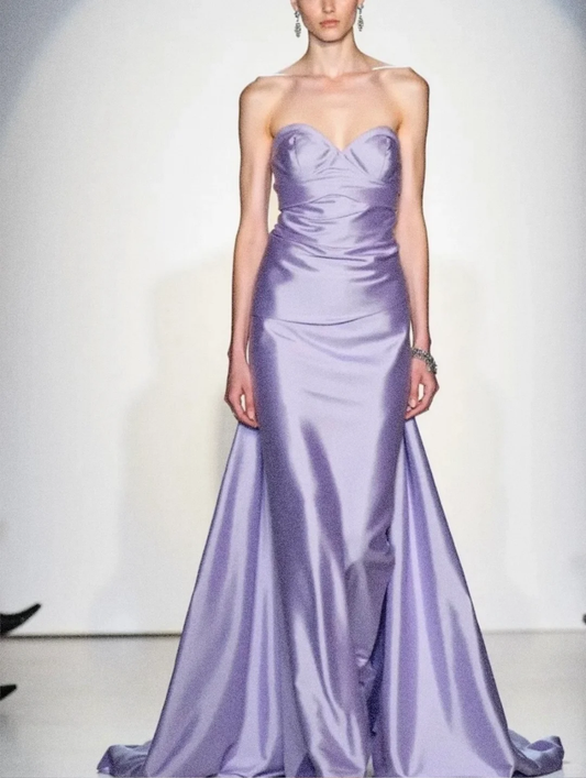 Puple A Line Sweetheart Neck Satin Long Prom Dress Wedding Guest Dress DP4541