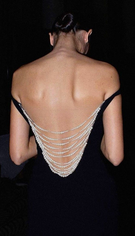 Elegant Sheath Off the Shoulder Pearl Black Satin Open Back Prom Dress Graduation Prom Dress DP2109