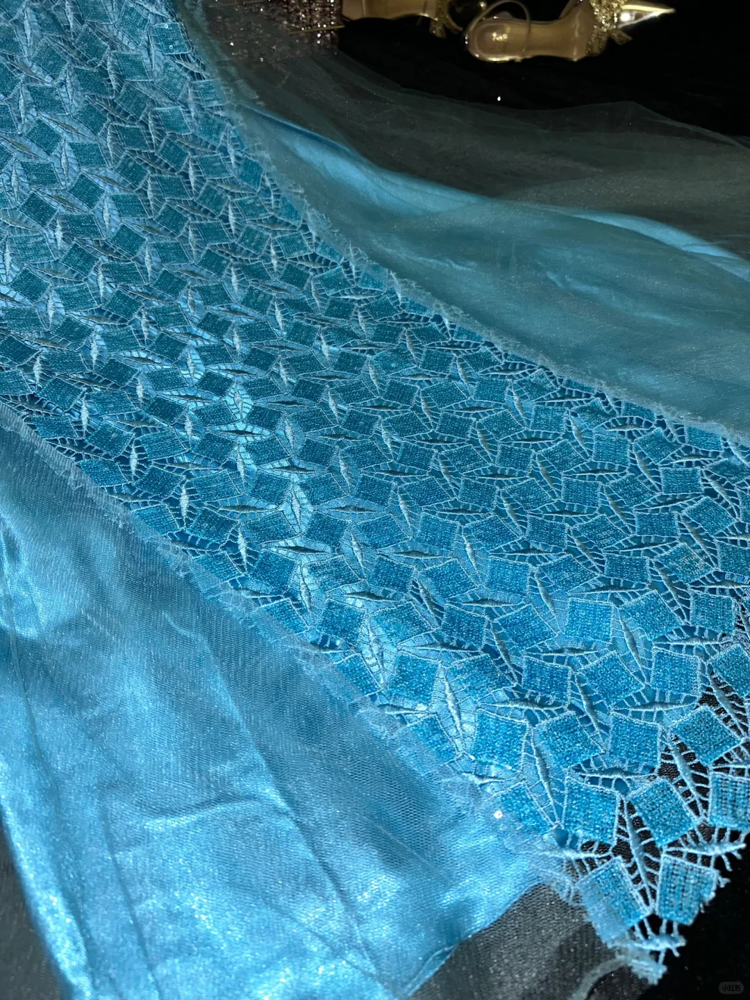 Vintage Blue Mermaid Beaded Lace Satin Prom Dress Party Evening Dress DP5353