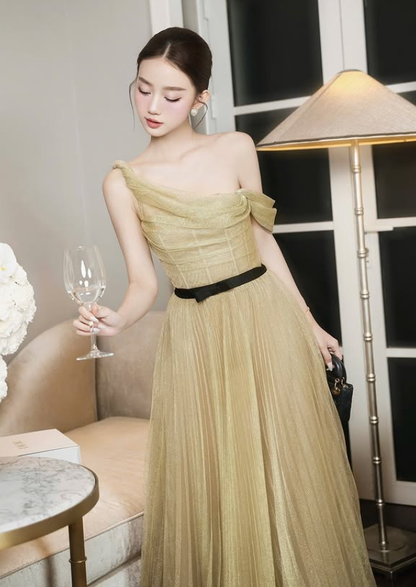 Charming A Line Straps Green Tulle Prom Dress Evening Dress DP5930